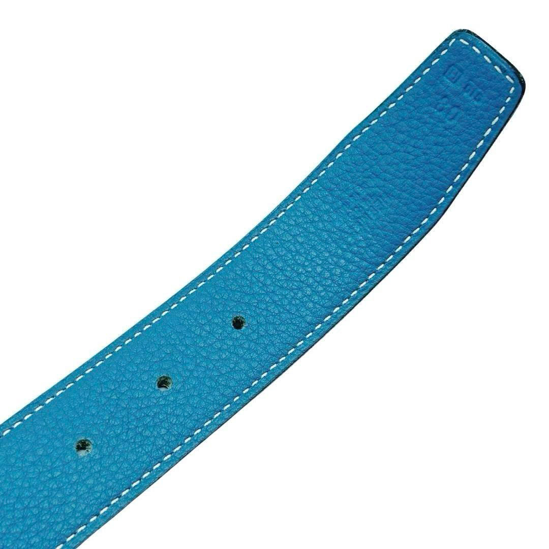 HERMES エルメス Hベルト コンスタンス 80 リバーシブル ボックスカーフ/トゴ ブラック/ブルージーン/シルバー金具 □H刻印