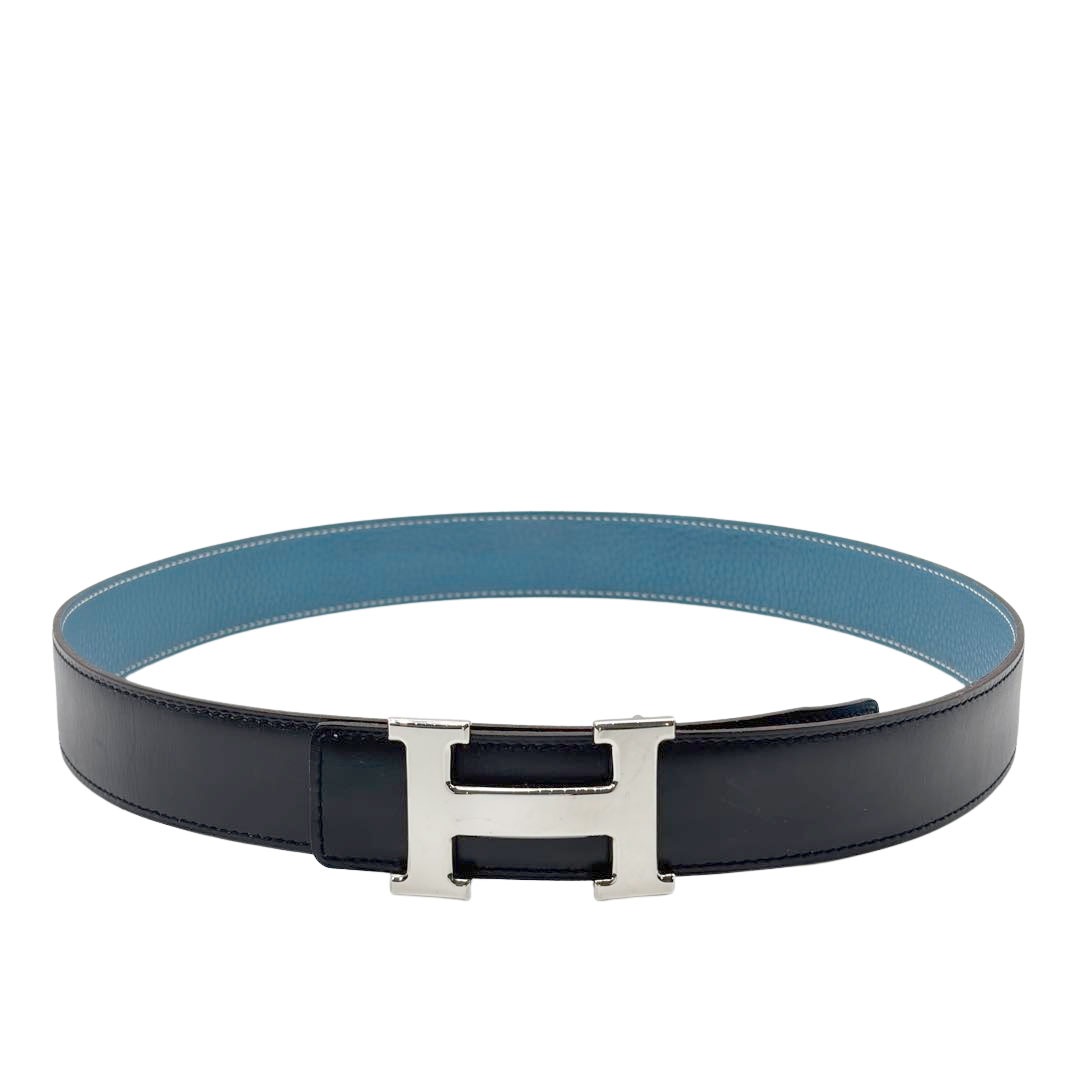 HERMES エルメス Hベルト コンスタンス 80 リバーシブル ボックスカーフ/トゴ ブラック/ブルージーン/シルバー金具 □H刻印