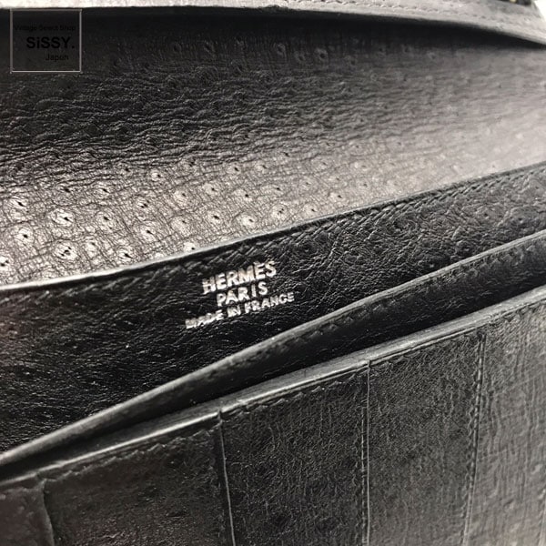 □エルメス□ ベアン 長財布 エミュー ブラック シルバー金具