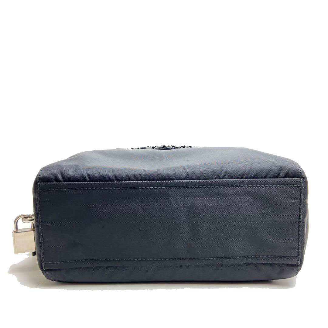 PRADA プラダ ミニハンドバッグ ナイロン ビジュー ブラック