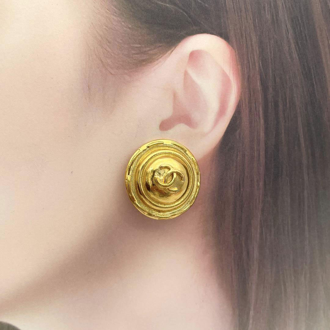 CHANEL シャネル ヴィンテージ イヤリング ココマーク ラウンド ゴールド