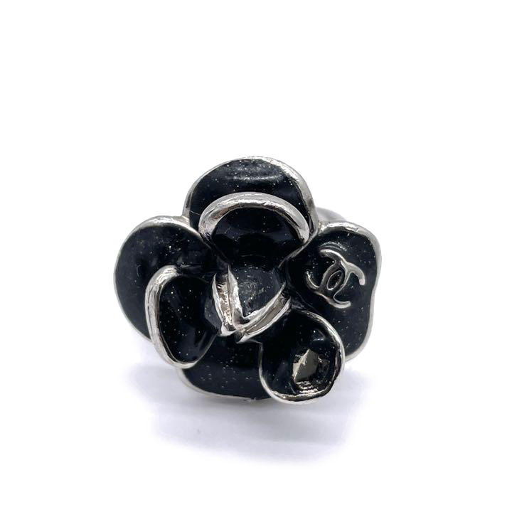 CHANEL シャネル カメリアリング 指輪 ココマーク メタル ブラック シルバー 08P 約12.5号