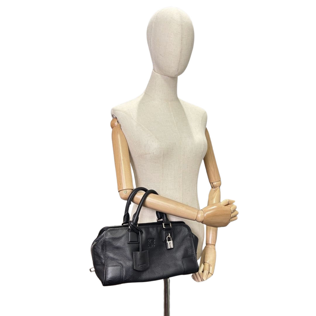 LOEWE ロエベ アマソナ28 ハンドバッグ レザー ブラック/シルバー金具