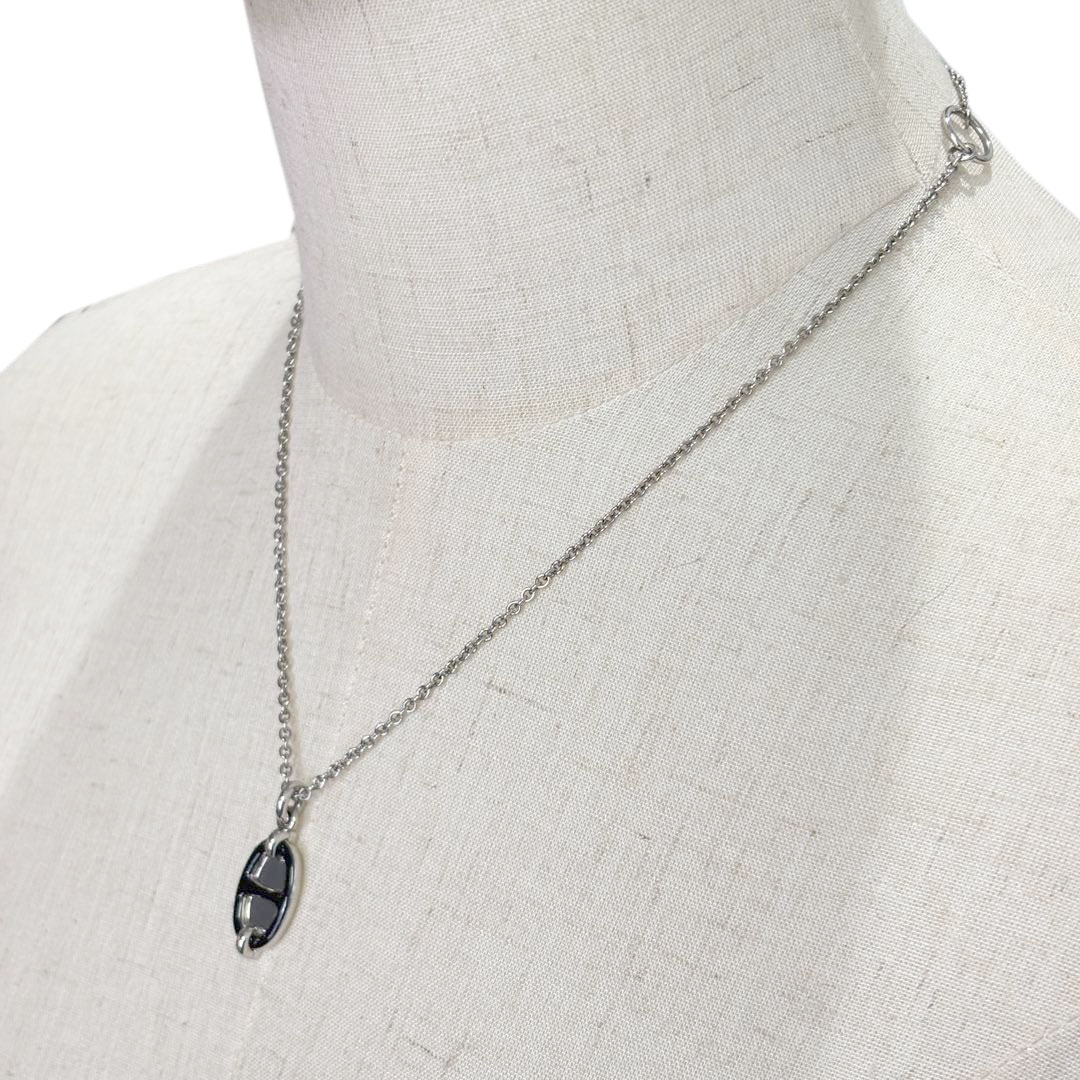 HERMES エルメス ネックレス ミニ・マイヨン PM ラッカーメタル ブラック/シルバー金具 シェーヌダンクル H100053FP03