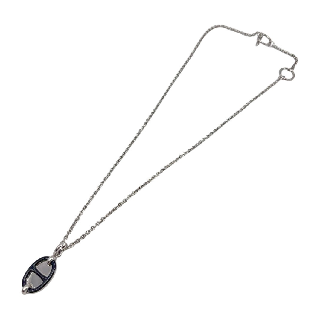 HERMES エルメス ネックレス ミニ・マイヨン PM ラッカーメタル ブラック/シルバー金具 シェーヌダンクル H100053FP03