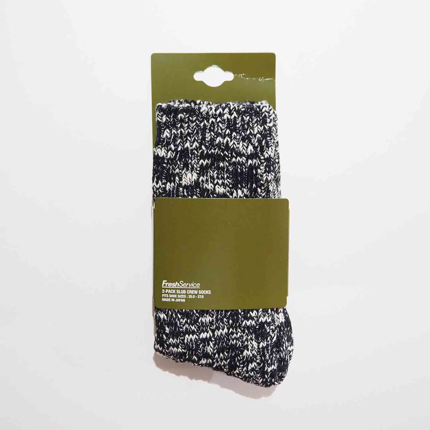 FreshService フレッシュサービス 2-PACK SLUB CREW SOCKS 2パックメランジソックス BLACK ブラック