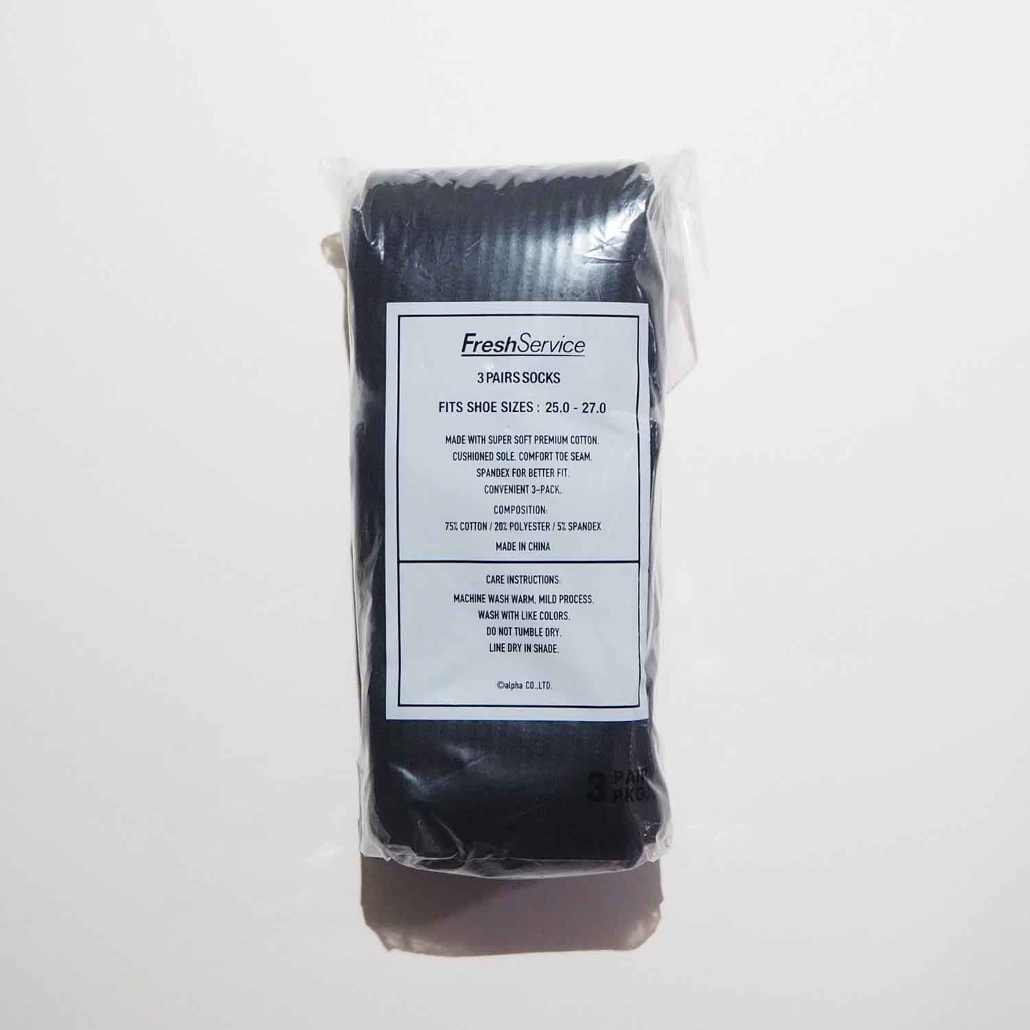 FreshService フレッシュサービス ORIGINAL 3-PACK SOCKS ３パックソックス BLACK ブラック