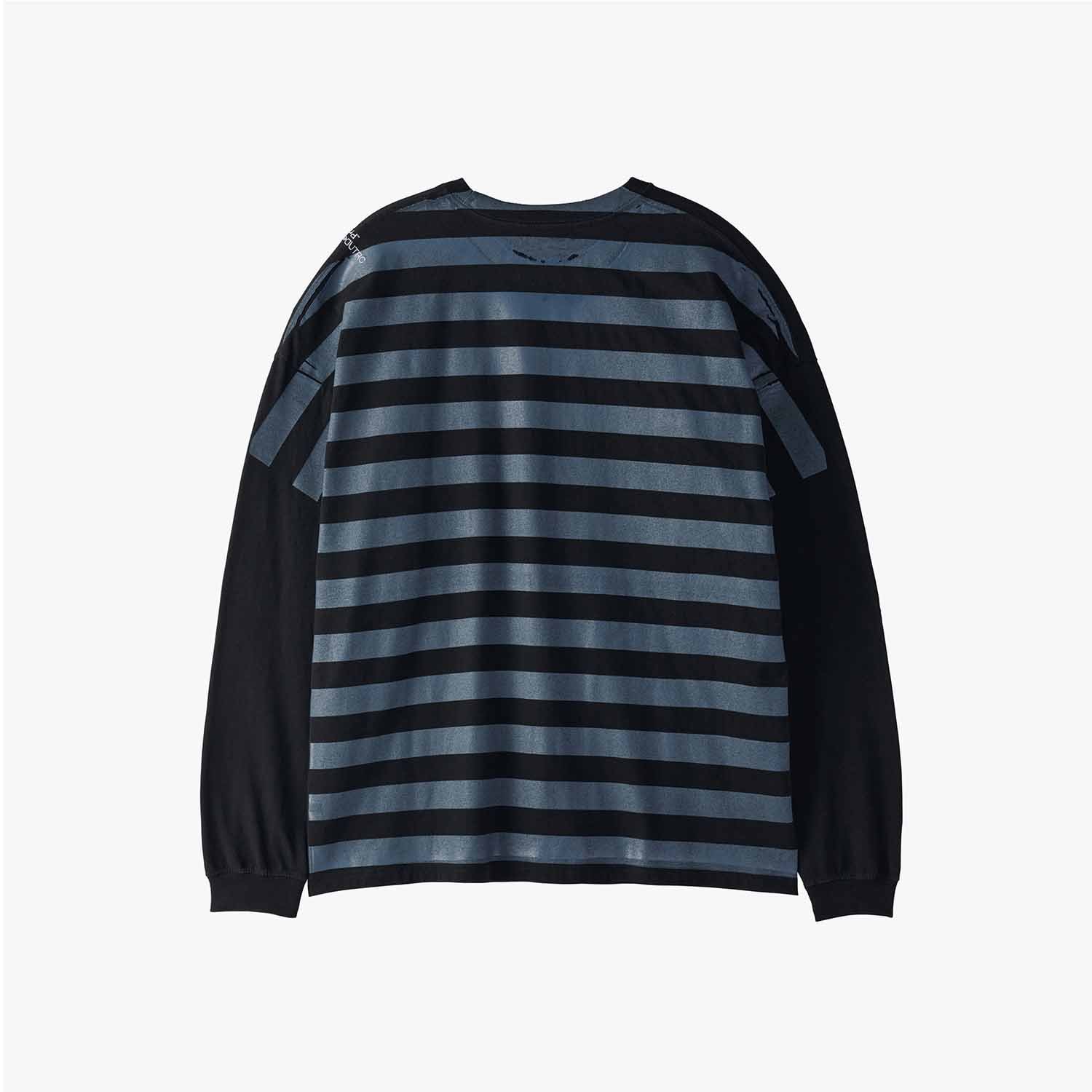 UNTRACE アントレース _294 ボーダープリントロングスリーブTシャツ BLACK×STEEL BLUE