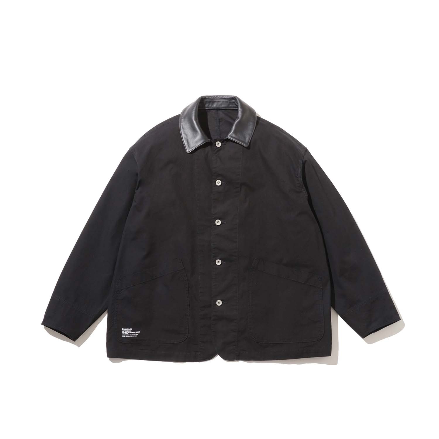 FreshService フレッシュサービス COTTON CANVAS LEATHER COLLAR WORK JACKET コットンキャンバスレザーカラーワークジャケット BLACK