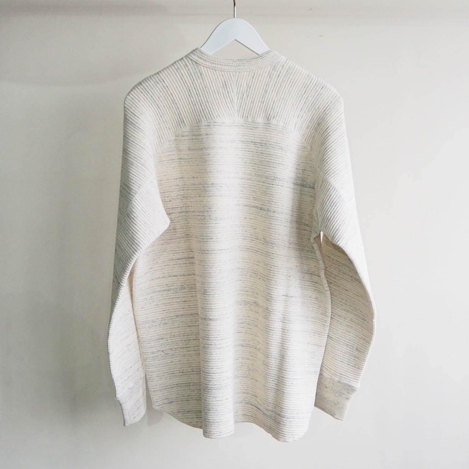 KIIT キート STRETCH WAFFLE CREW NECK ストレッチワッフルカットソー ホワイト×トップグレー