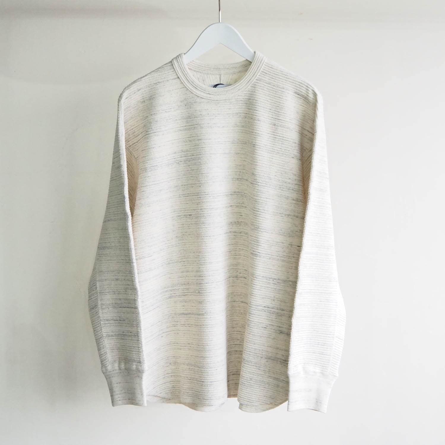 KIIT キート STRETCH WAFFLE CREW NECK ストレッチワッフルカットソー ホワイト×トップグレー