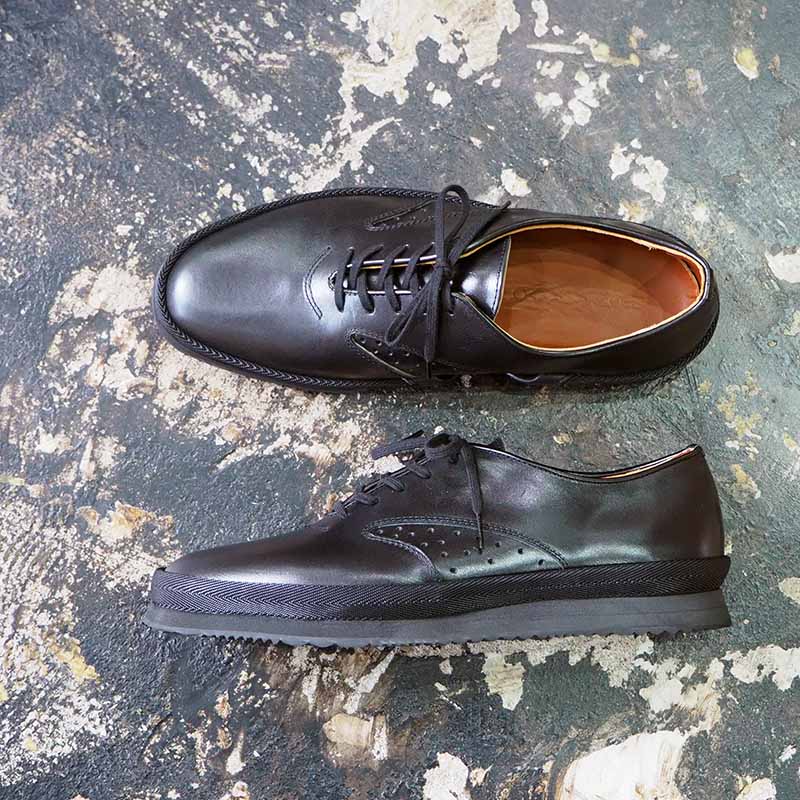 New Flat Horse Leather Black レザーシューズ ホースレザー ブラック