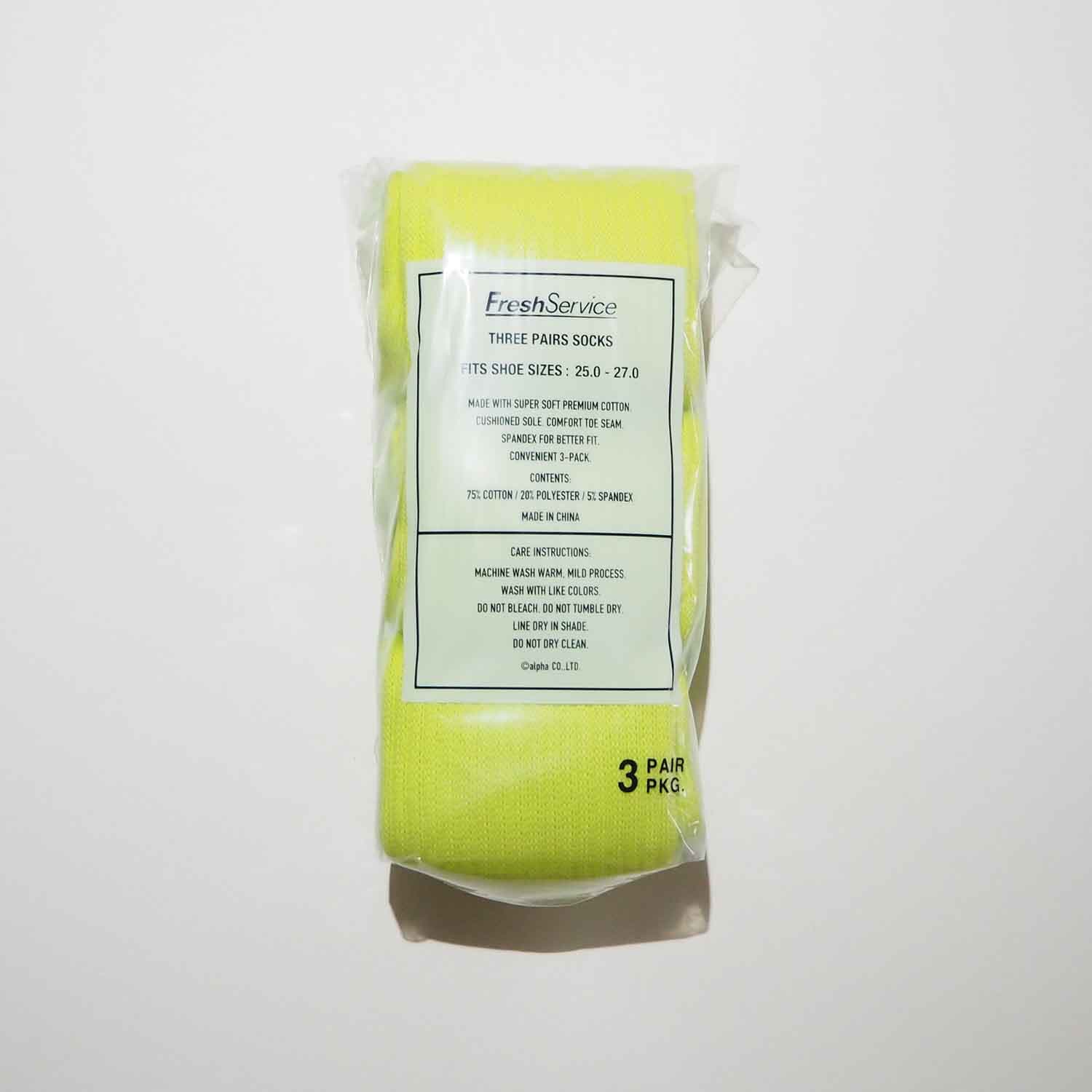 FreshService フレッシュサービス ORIGINAL 3-PACK SOCKS ３パックソックス イエロー