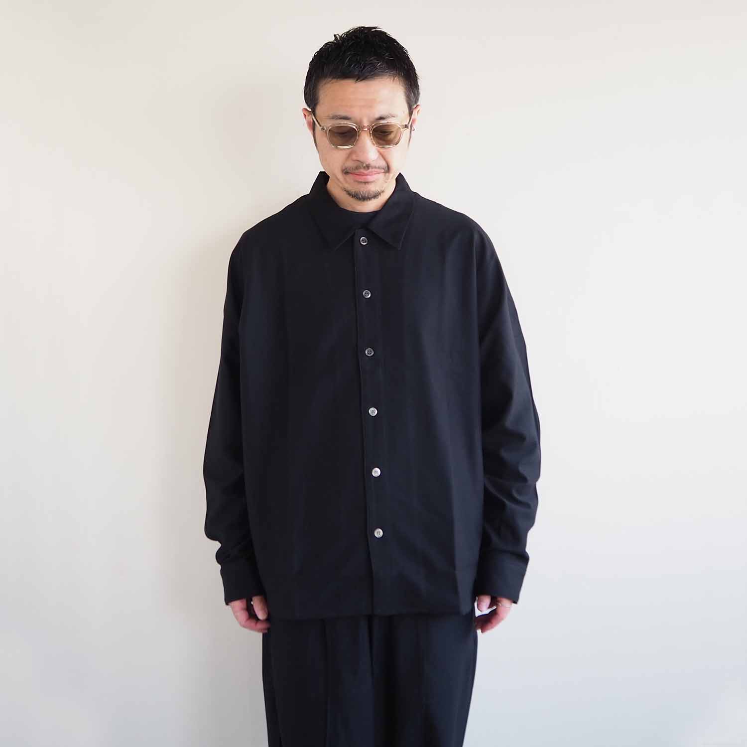LOOP315 ループサンイチゴ Supima Cotton Knit Shirt Balancircular スーピマコットンバランサーツイルニットシャツ Black