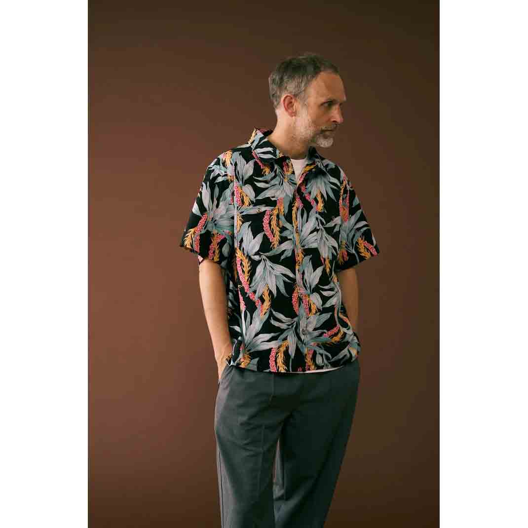 melple メイプル Kaimana S/S Shirts リバースプリントアロハシャツ Balck