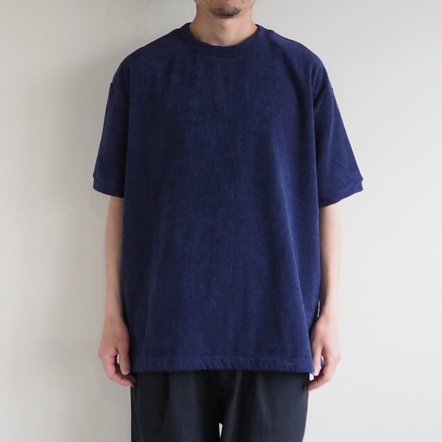 THING FABRICS シングファブリックス パイル地 半袖Tシャツ 今治タオルカットソー 紺 ネイビー サイズ0 定価13000円 アウトレット！30%OFFシングファブリックス THING