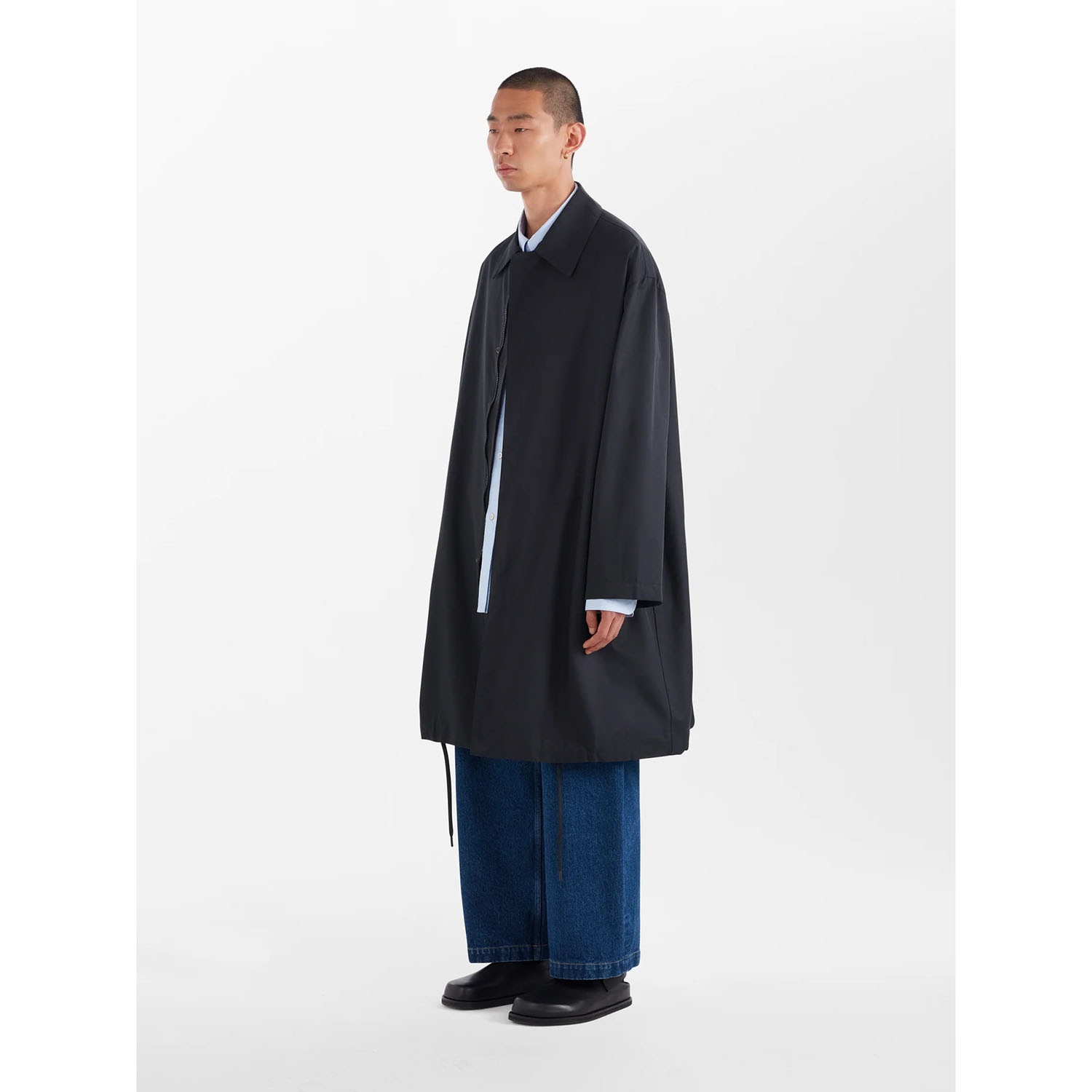 STUDIO NICHOLSON スタジオニコルソン MENS メンズ DRIVE Coated Cotton Mix Modern Car Coat ステンカラーカーコート DARK NAVY ダークネイビー