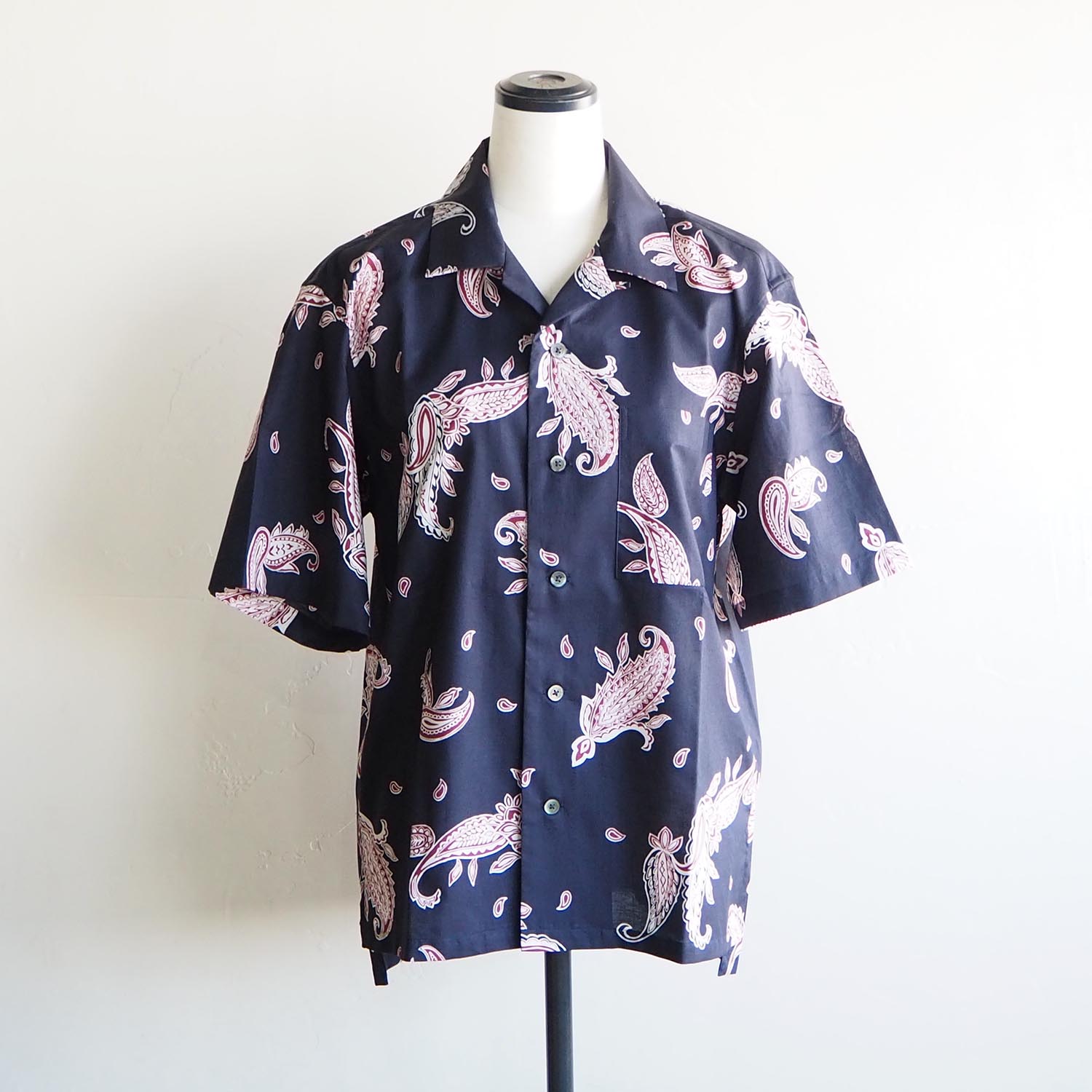 WELLDER ウェルダー WOMENS ウィメンズ Short Sleeve Open Collar Shirt ペイズリー柄オープンカラーシャツ ネイビー