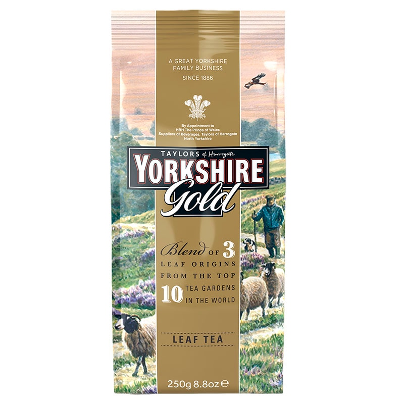 英国王室御用達認定紅茶 TAYLORS of HARROGATE YORKSHIRE TEA(テイラーズオブハロゲイト ヨークシャーティ) ゴールド リーフ(250g)