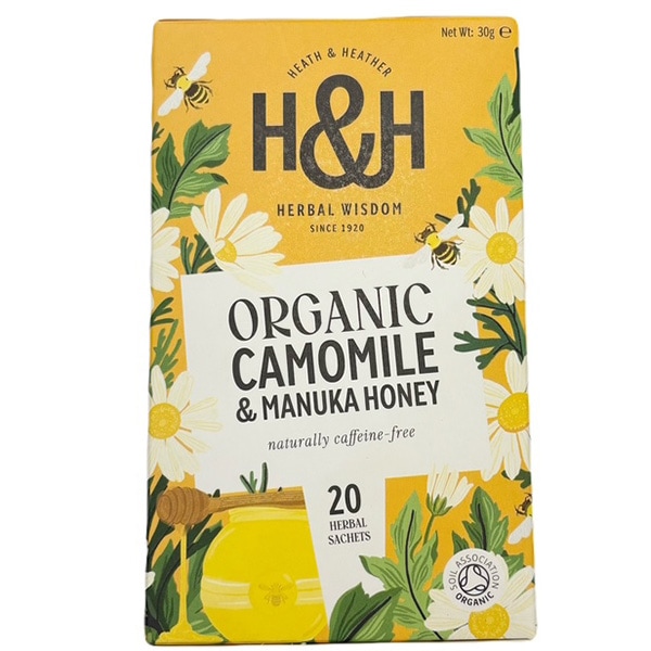 【オーガニック】【ノンカフェイン】香り高いオーガニックノンカフェインのハーブティー HEATH&HEATHER（ヒース＆ヘザー）有機カモミール＆マヌカハニー（20袋）