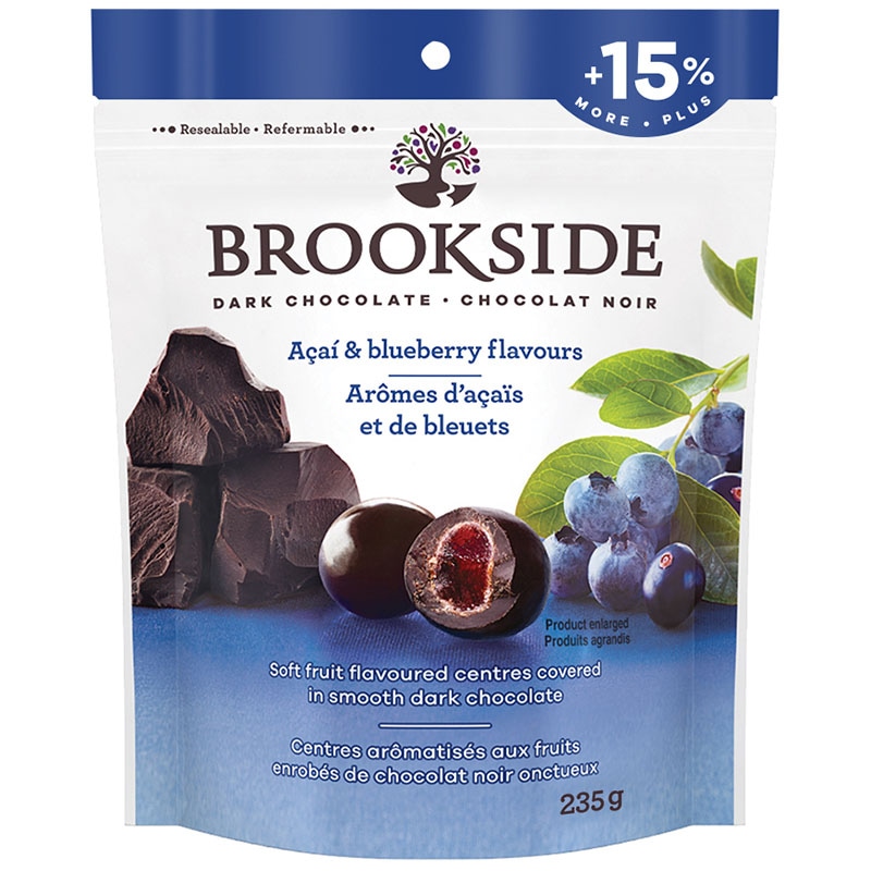 フルーツやナッツとチョコレートの最高の組み合わせ BROOKSIDE（ブルックサイド）ダークチョコレート アサイー＆ブルーベリー（235g）
