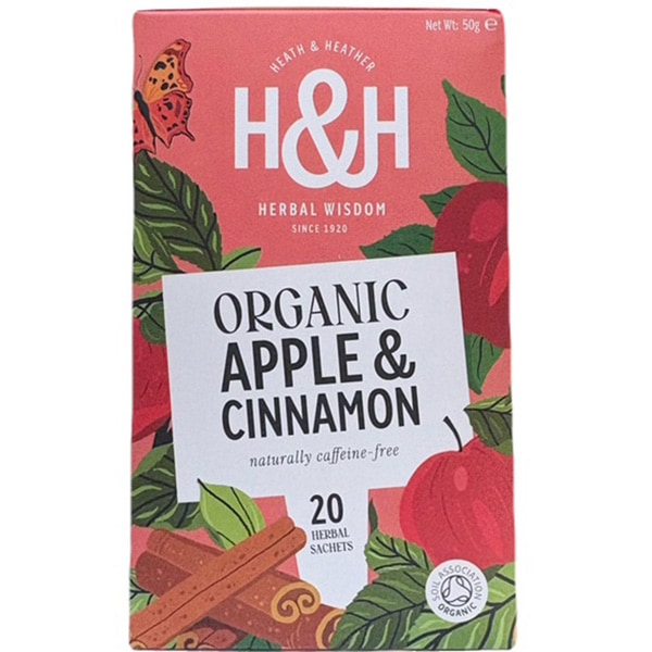 【オーガニック】【ノンカフェイン】香り高いオーガニックノンカフェインのハーブティー HEATH&HEATHER（ヒース＆ヘザー）有機アップル＆シナモン（20袋）