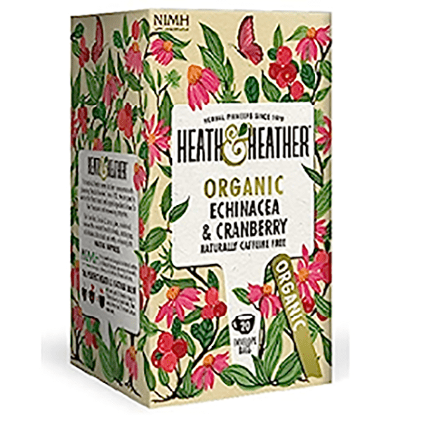 【オーガニック】【ノンカフェイン】香り高いオーガニックノンカフェインのハーブティー HEATH&HEATHER（ヒース＆ヘザー）有機エキナセア＆クランベリーハーブティー（20袋）