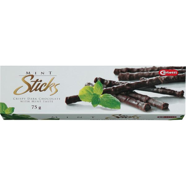 クリスプ入りの優しい甘さのミルクチョコ Carletti（カーレッティ）ミントスティックチョコ（75g）