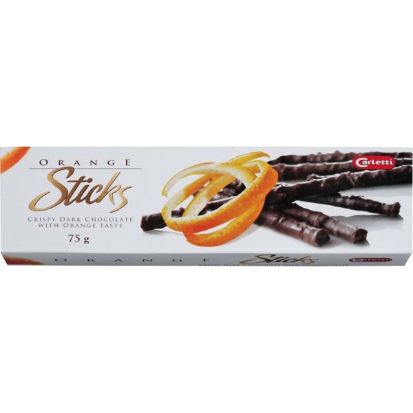クリスプ入りの優しい甘さのミルクチョコ Carletti（カーレッティ）オレンジスティックチョコ（75g）