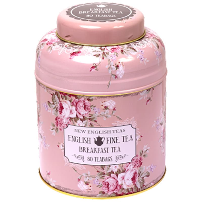 エレガントなフローラルデザインの紅茶缶！ New English Tea（ニューイングリッシュティー）ヴィンテージフローラル・ブラッシュ イングリッシュブレックファスト（80P）