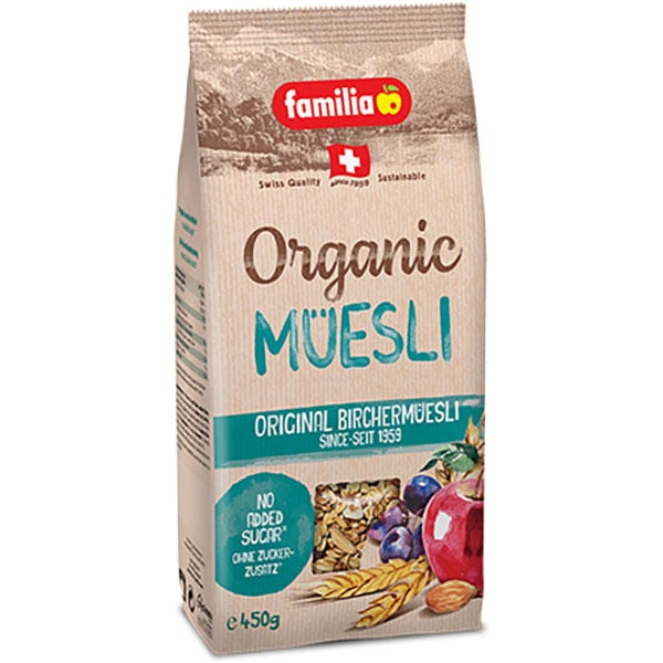 【オーガニック】大地の実り、穀物と果実のナッツ familia（ファミリア）オーガニック スイス ビルヒャーミューズリー（375g）