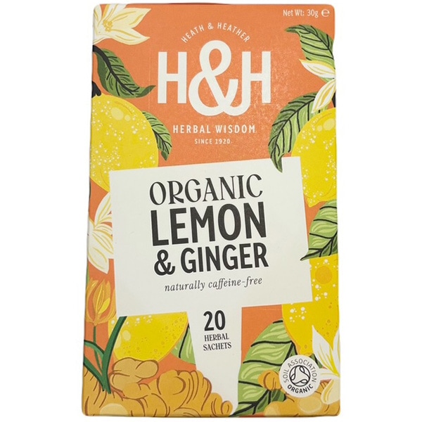 【オーガニック】【ノンカフェイン】香り高いオーガニックノンカフェインのハーブティー HEATH&HEATHER（ヒース＆ヘザー）有機レモン＆ジンジャーハーブティー（20袋）