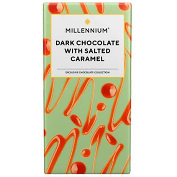 個包装スティック板チョコ MILLENNIUM CHOCOLATE FACTORY（ミレニアム チョコレート ファクトリー）ダークチョコ・ソルトキャラメル（100g（8枚））