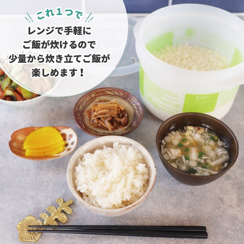 レンジ で ご飯 調理 容器 2合炊き 計量カップ 付き しゃもじ