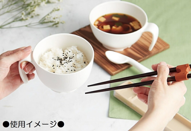 木目食器シリーズ】木目持ちやすい茶碗 ハンドル付[370ml]○クリーム