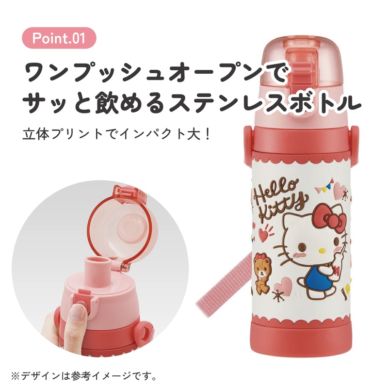 立体プリント 水筒 キッズ ワンタッチ 直飲み ステンレス 480ml