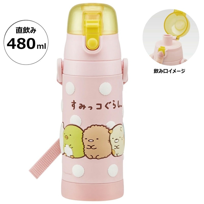 立体プリント 水筒 キッズ ワンタッチ 直飲み ステンレス 480ml