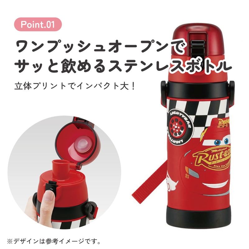 立体プリント 水筒 キッズ ワンタッチ 直飲み ステンレス 480ml