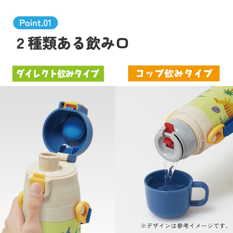 超軽量2WAYステンレスボトル 470ml/430mlディノサウルス ピクチャ