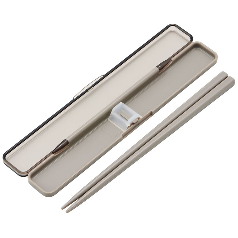 抗菌音の鳴らない箸箱セット 箸18cm モーブグレー／ABC3AG_4973307633706