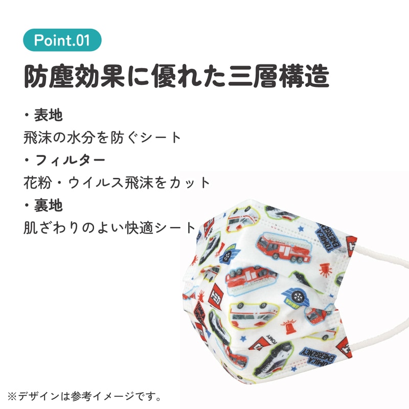 子供プリーツマスク 7枚入り トミカ23／MSKP3N_4973307651465