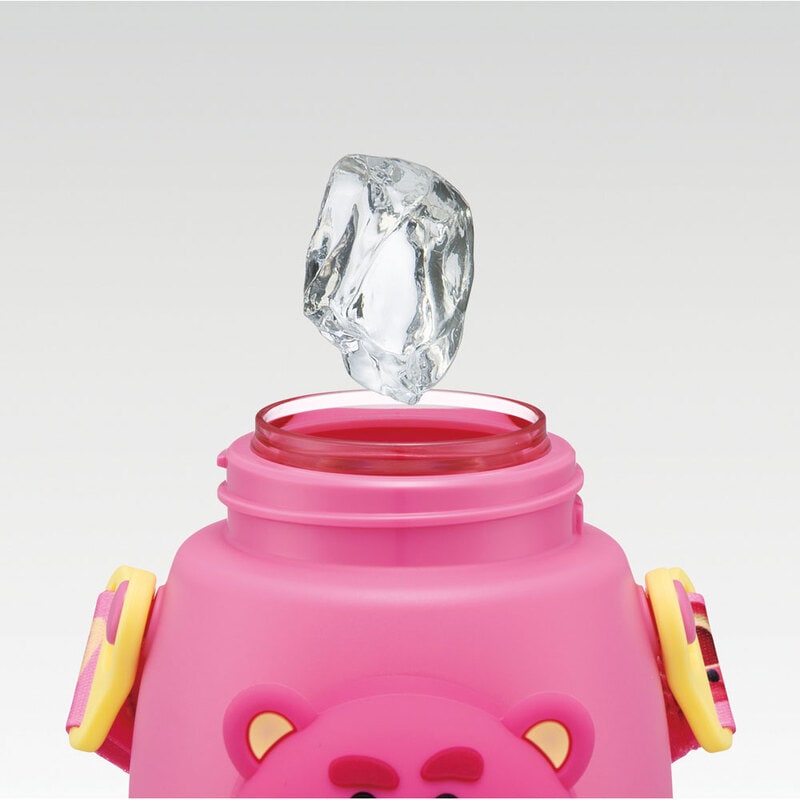 エレガントな黒とピンクのボトル 立体 マスコット 付き ストロー ボトル 水筒 590ml 子供 キッズ