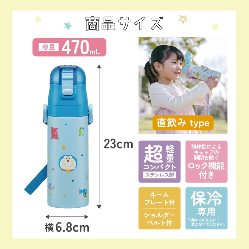 超軽量 直飲み ダイレクトステンレスボトル 470ml アイムドラえもん