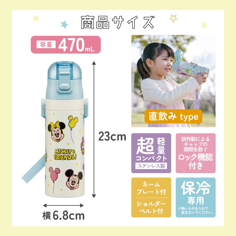 超軽量 直飲み ダイレクトステンレスボトル 470ml ミッキー＆フレンズ