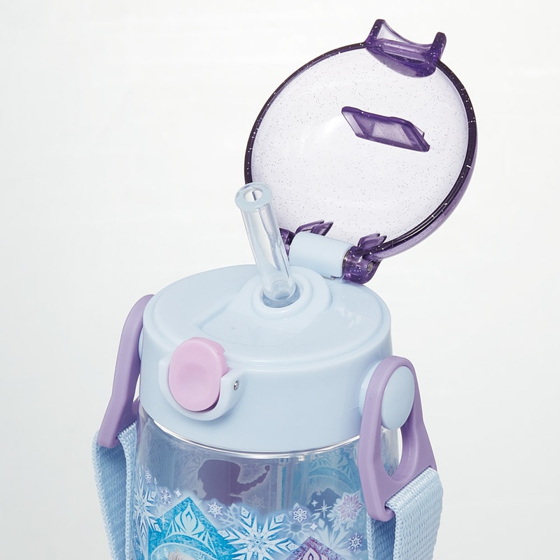 ワンプッシュ式ストロー水筒 プラスチック製 480ml アナと雪の女王25