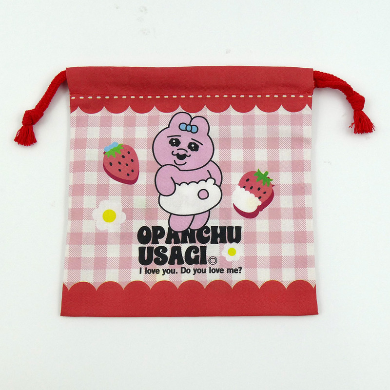 ご確認用＊黒いリネンきんちゃく袋＊アイボリーうさぎさん スケーター キャラクター ミステリーボックス巾着 単品 Mサイズ KBB21