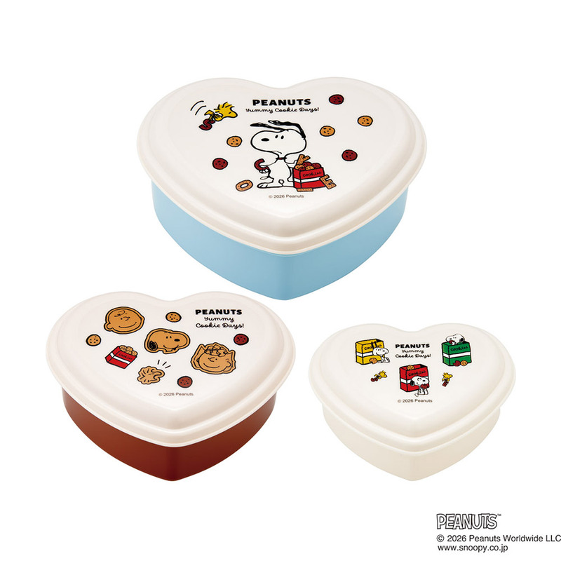 PLAZA スヌーピー 3P ランチハート ランチボックス　お弁当箱　保存容器 スケーター シール 容器 3個 セット ハート型 入れ子式 ふわっと お