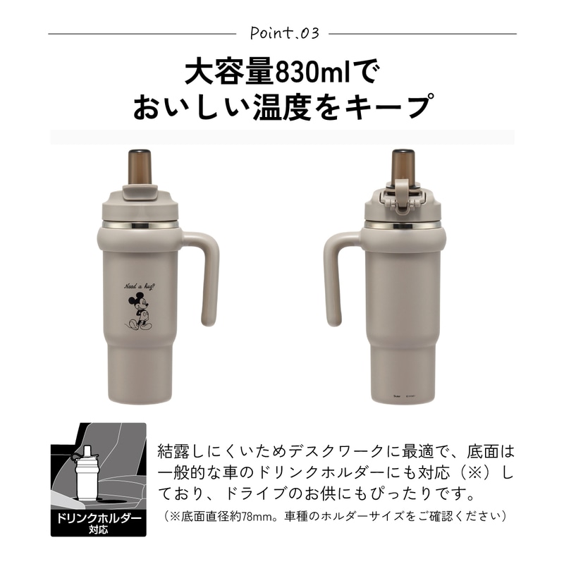 スケーター ハンドル付 タンブラー 830ml ストロー ステンレス ボトル