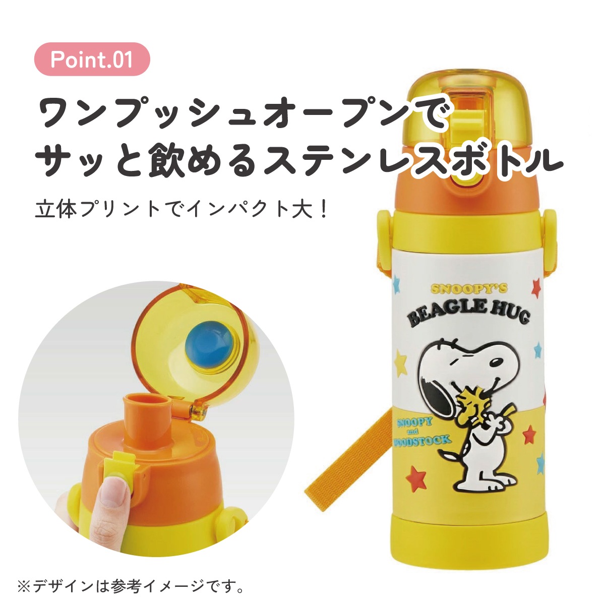 立体プリント 水筒 キッズ ワンタッチ 直飲み ステンレス 480ml