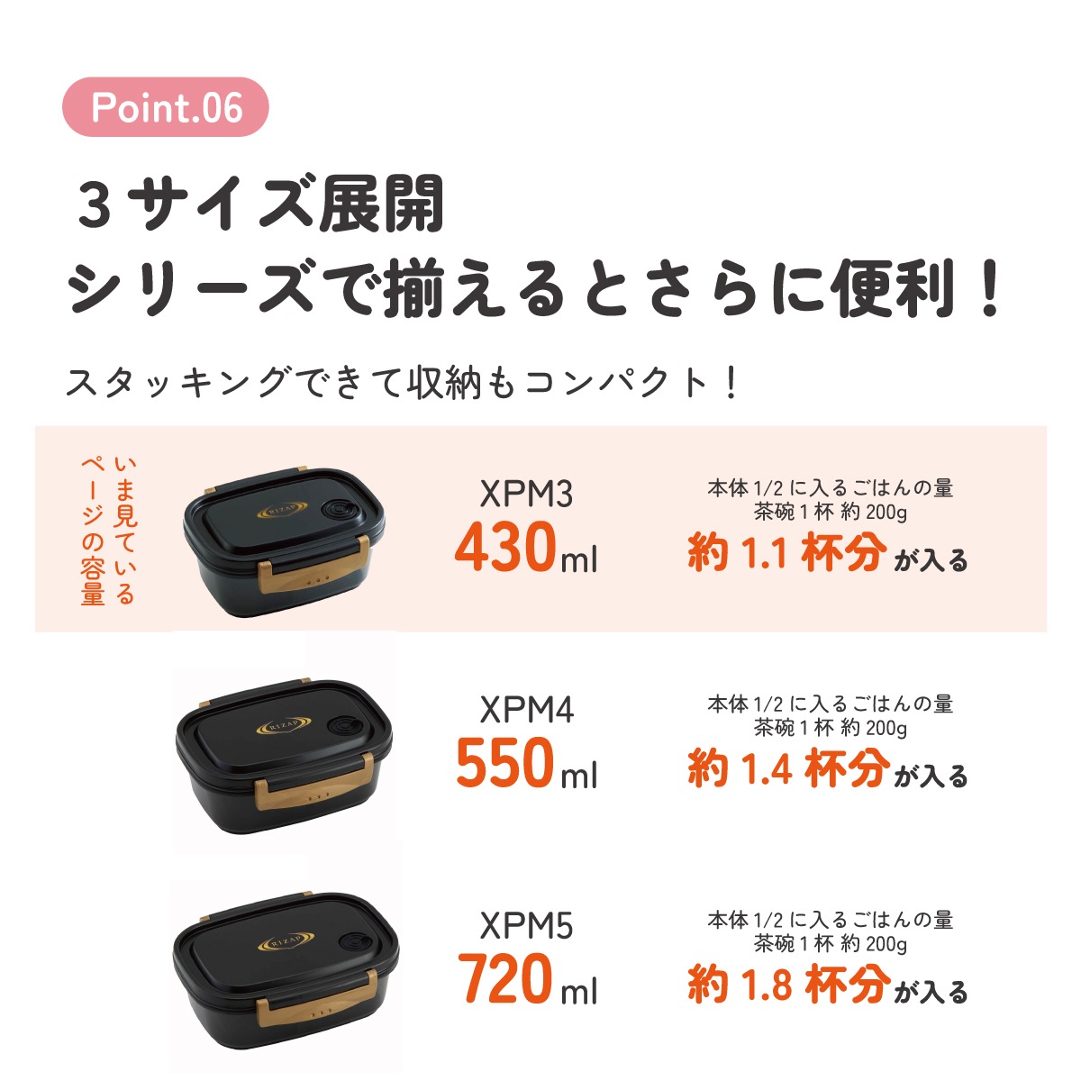 ラク軽弁当箱(S) 1段/430mlRIZAP／XPM3_4973307571671